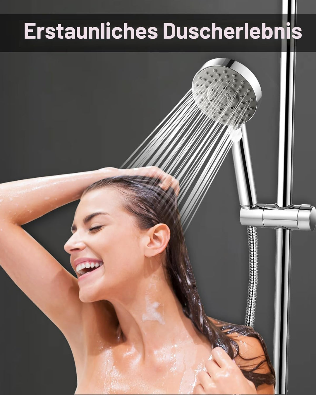 Magichome Duschkopf Wassersparend mit Schlauch 2M, mit 5 Strahlarten, Turbogeladenes Design Hochdruc
