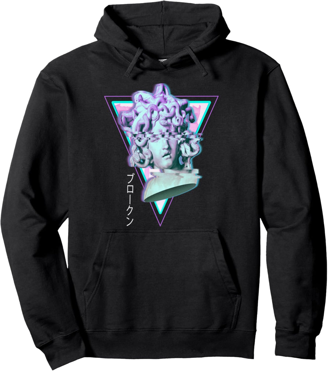Medusa Glitch Vaporwave Synthwave-Ästhetik Pullover Hoodie