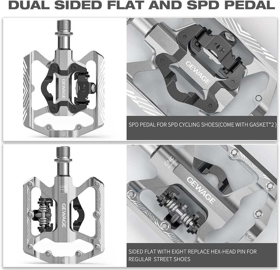 GEWAGE Klickpedale, 2 in 1 Doppelfunktions Flach und Klickpedale mit Reflektor Für SPD, 9/16 Zoll Cr