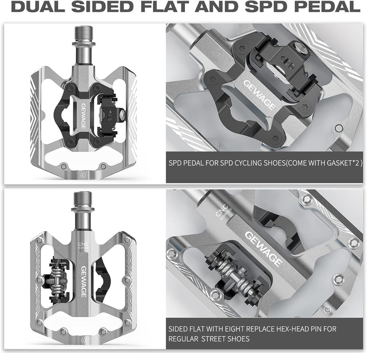 GEWAGE Klickpedale, 2 in 1 Doppelfunktions Flach und Klickpedale mit Reflektor Für SPD, 9/16 Zoll Cr