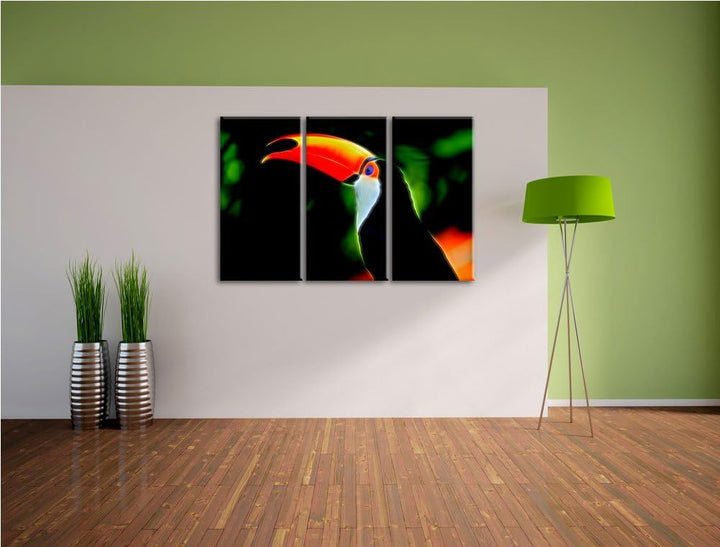 bunter Vogel im Dschungel3-Teiler Leinwandbild 120x80 Bild auf Leinwand, XXL riesige Bilder fertig g