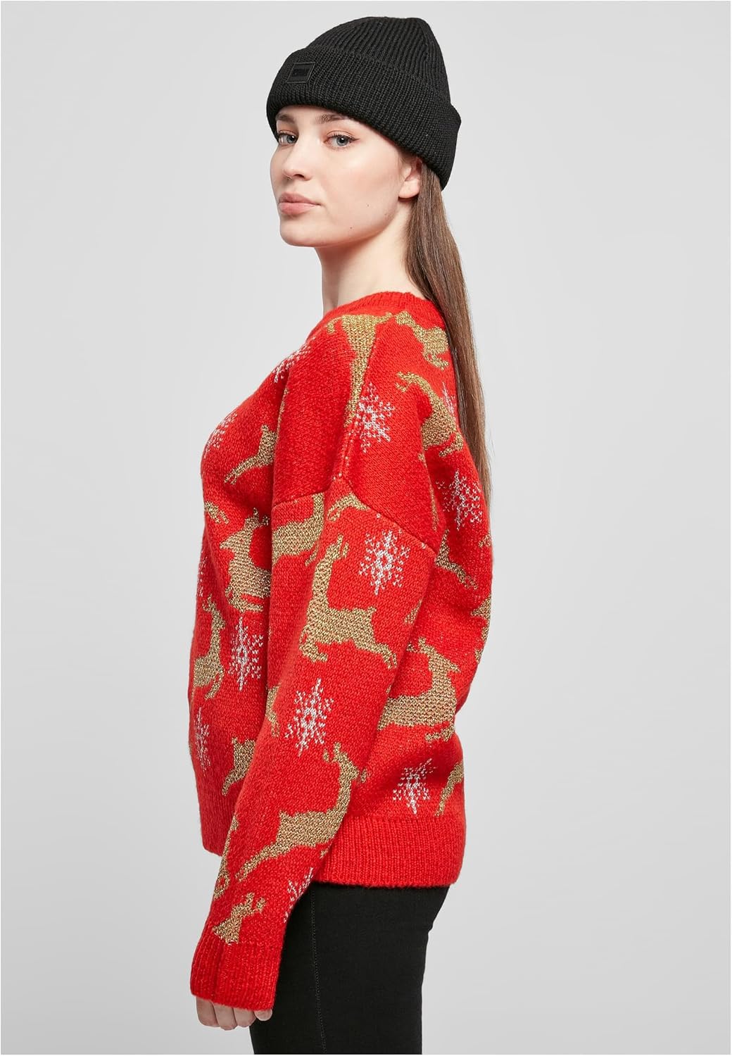 Urban Classics Damen Pullover Ladies Oversized Christmas Sweater, Sweatshirt mit weihnachtlichem Mot