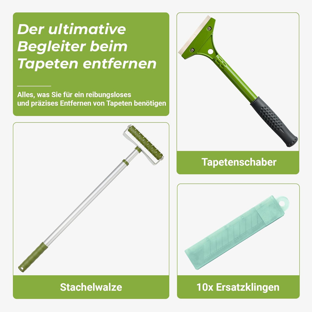 Colorus Tapetenentferner Set 3 tlg | Tapetenschaber 10cm Bodenschaber Tapetenlöser | Stachelwalze Ig