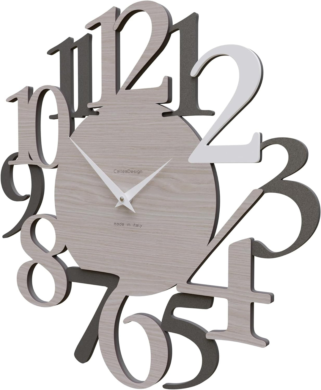 CalleaDesign Russell Wanduhr Weiss Quarzgrau Breeze Oak Elegantes Originelles Hochwertig 45 cm Moder