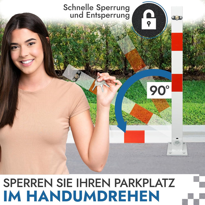 Parkpfosten Absperrpfosten klappbar 65cm Hoch Parkplatzsperre je Poller 3 Schlüssel 4 Schwerlastdübe