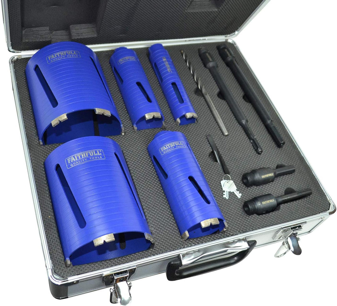 Faithfull Core Drill Kit & Case Set of 11, Multi-colour, Pack of 11, Pack of 11