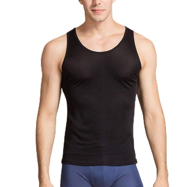 Egurs Herren Tank Top Tanktop aus 100% Natur Seide Sanft Komfortabel ärmelloses T-Shirts L Schwarz,