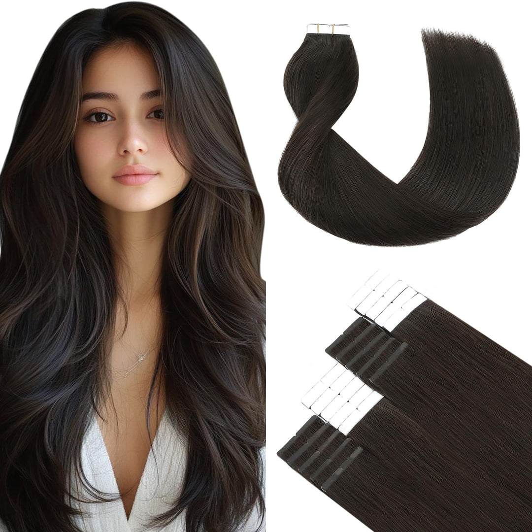 SURNEL Tape Extensions Echthaar, 20pcs 50g 50cm 20 Zoll Dunkel Braun Remy Invisible Tape Extensions