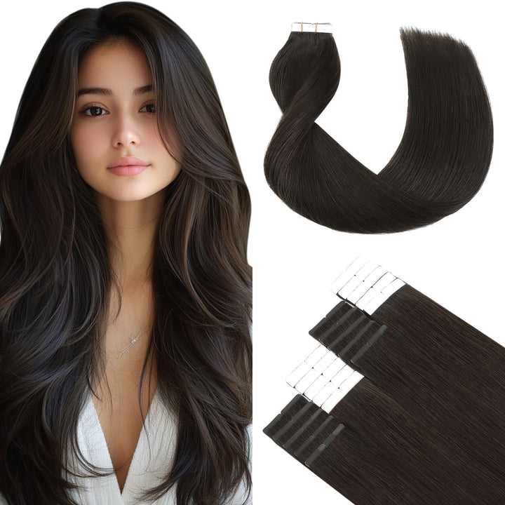 SURNEL Tape Extensions Echthaar, 20pcs 50g 50cm 20 Zoll Dunkel Braun Remy Invisible Tape Extensions