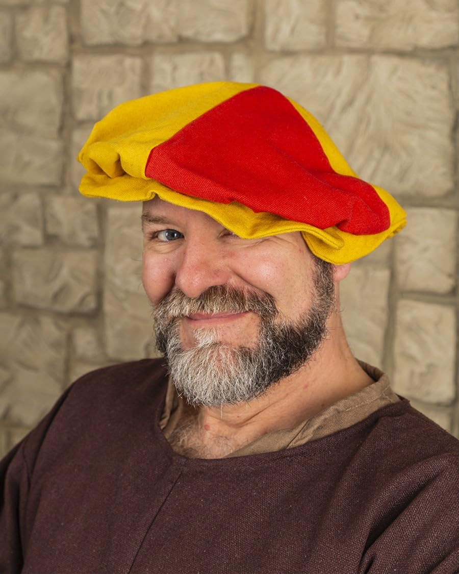 MYTHOLON Jörg Mittelalter Barett, gelb/rot, Landsknecht, Baron, robust, rustikal, Einheitsgrösse pas