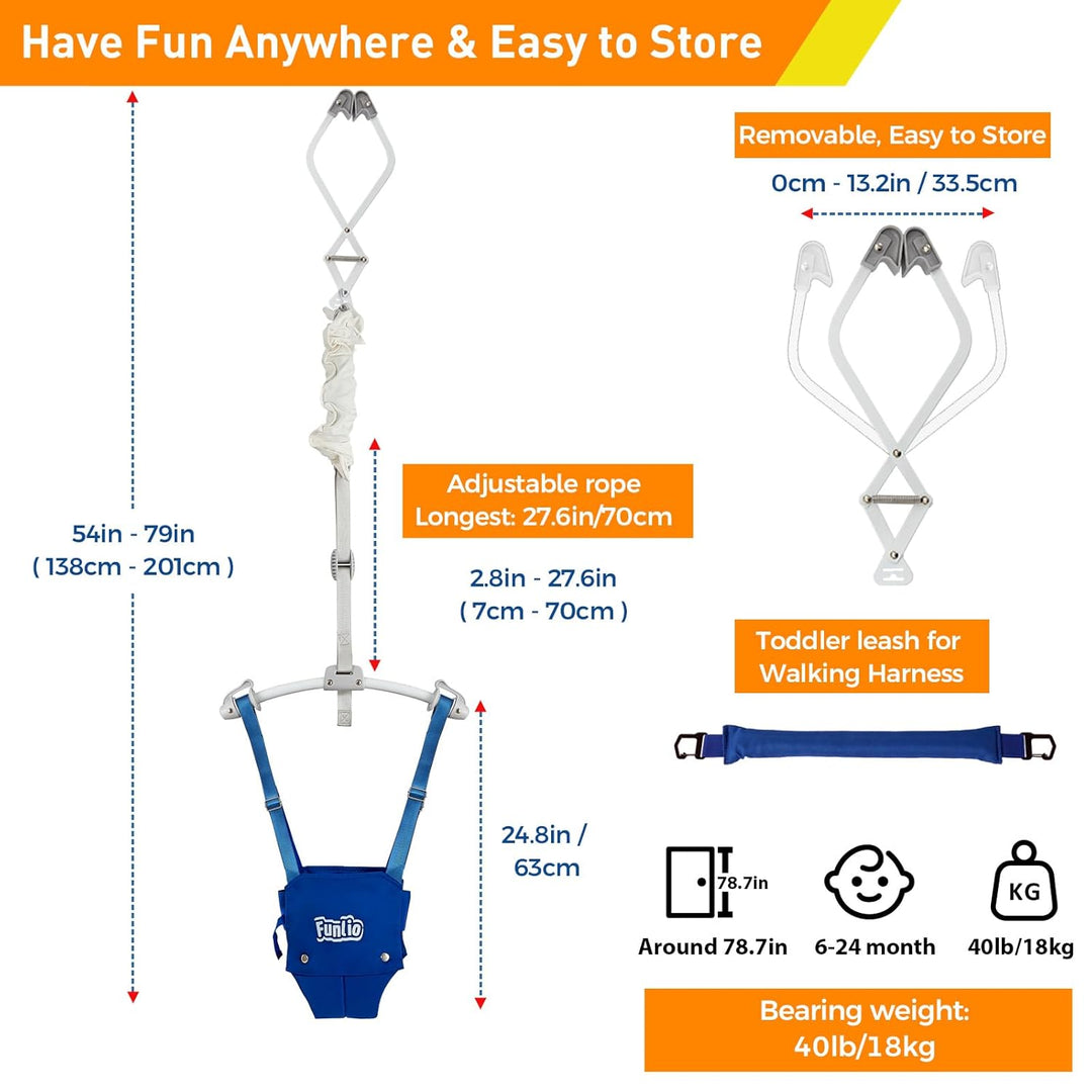 FUNLIO 2-in-1 Baby-Türspringer mit Türklemme und Laufgurt für 6-24 Monate. Stabiler Sprungmechanismu