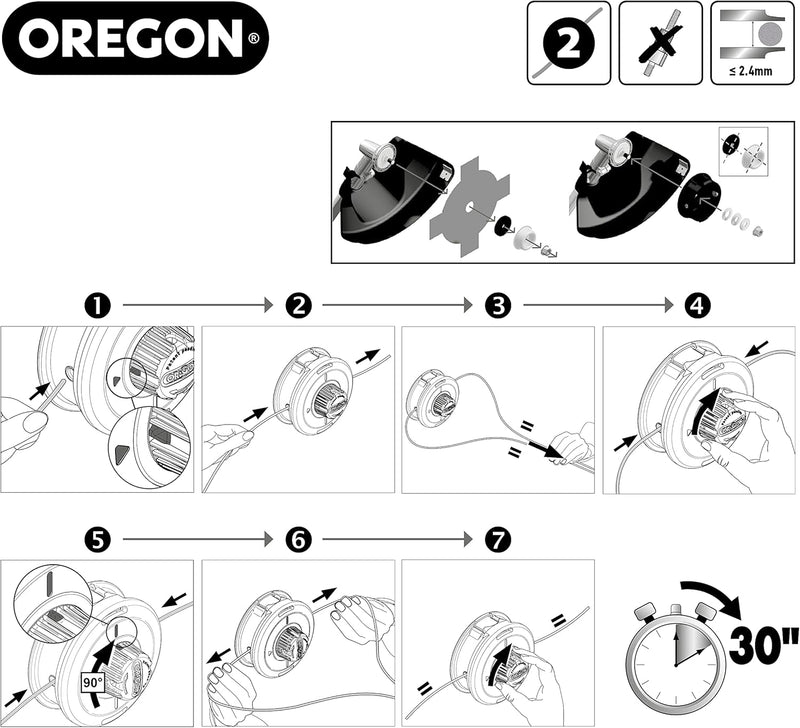 Oregon Universal-Fadenkopf + Gelber Mähfaden 2.4 mm x 88 m, Tap & Go Trimmerkopf, geeignet für die m