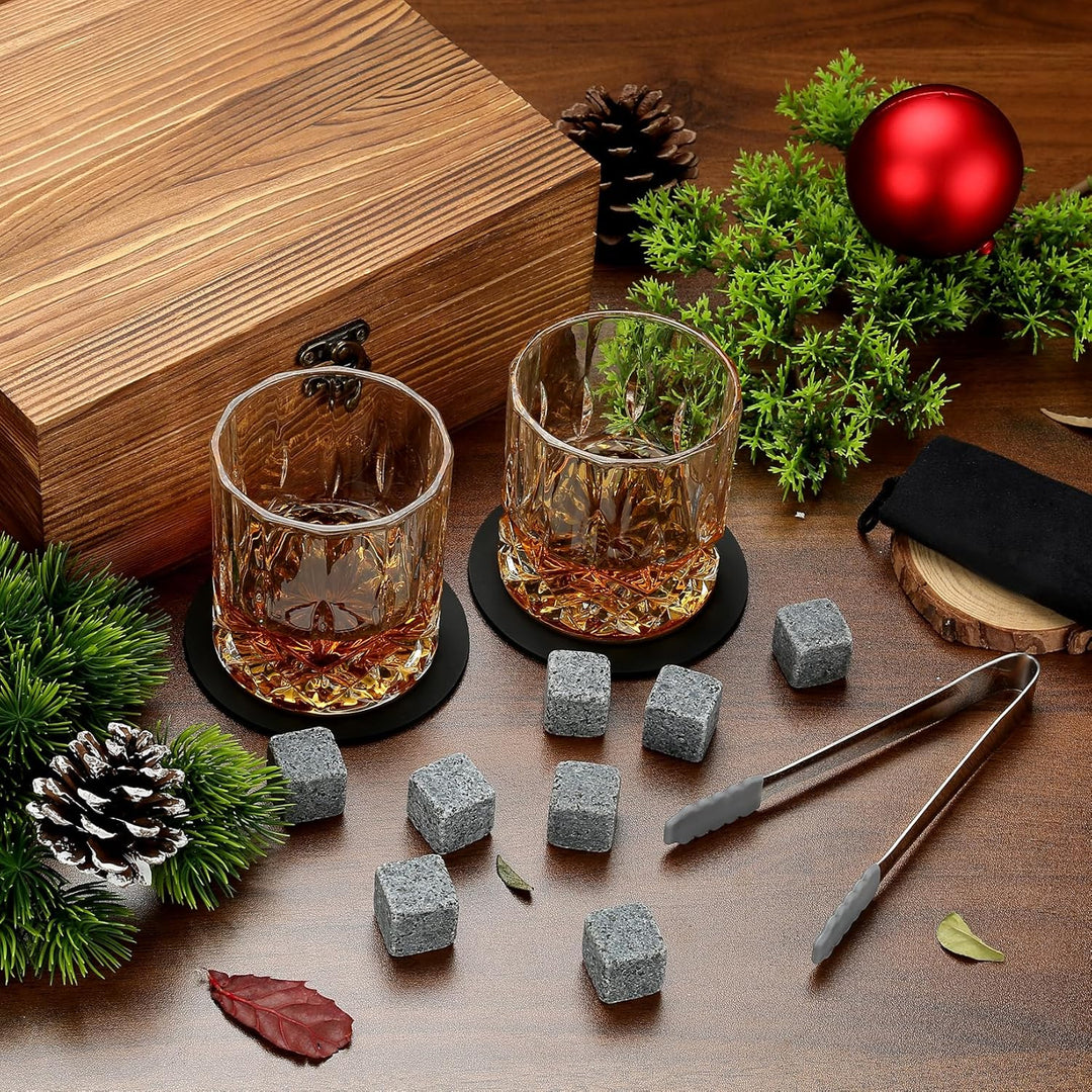 Whiskyglas Geschenkset, Whisky Steine, Whisky Geschenksets für Männer, 8 Whisky Steine 2 Kristall Wh