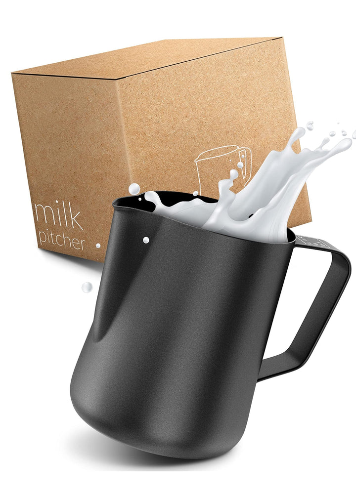 Lambda Coffee Barista Milchkännchen Edelstahl 600ml I Milchkanne schwarz-anthrazit zum Espresso & Mi