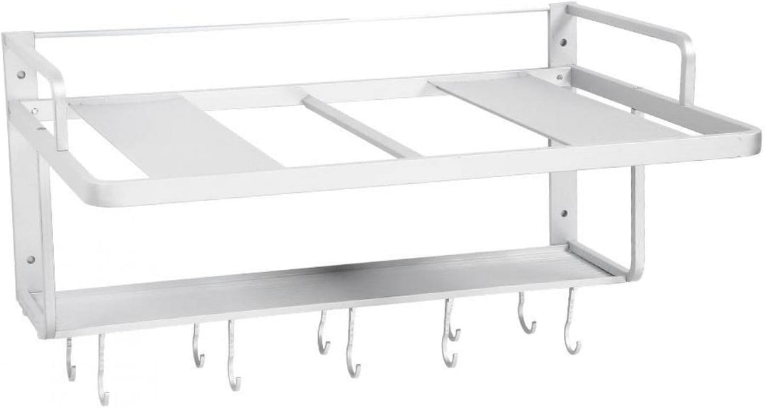 Wakects Mikrowellenhalterung Wandmontage, Aluminium Doppelschicht Küchenregal mit Ablage, 55 x 38,5