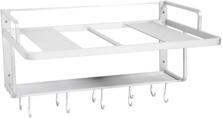 Wakects Mikrowellenhalterung Wandmontage, Aluminium Doppelschicht Küchenregal mit Ablage, 55 x 38,5