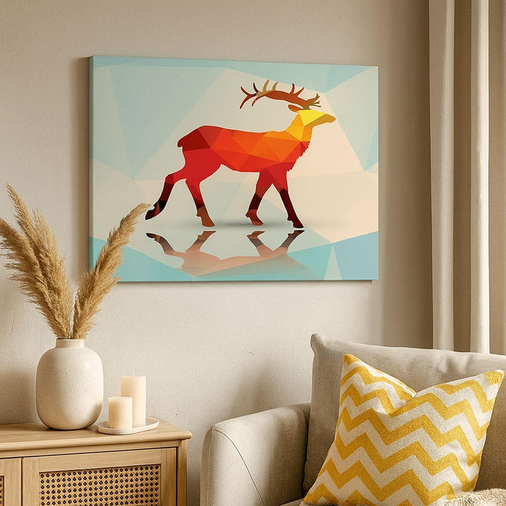 Bilder auf Leinwand 100x70cm Leinwandbild Hirsch Illustration modern Grafik Gross Wanddeko Bild Schl