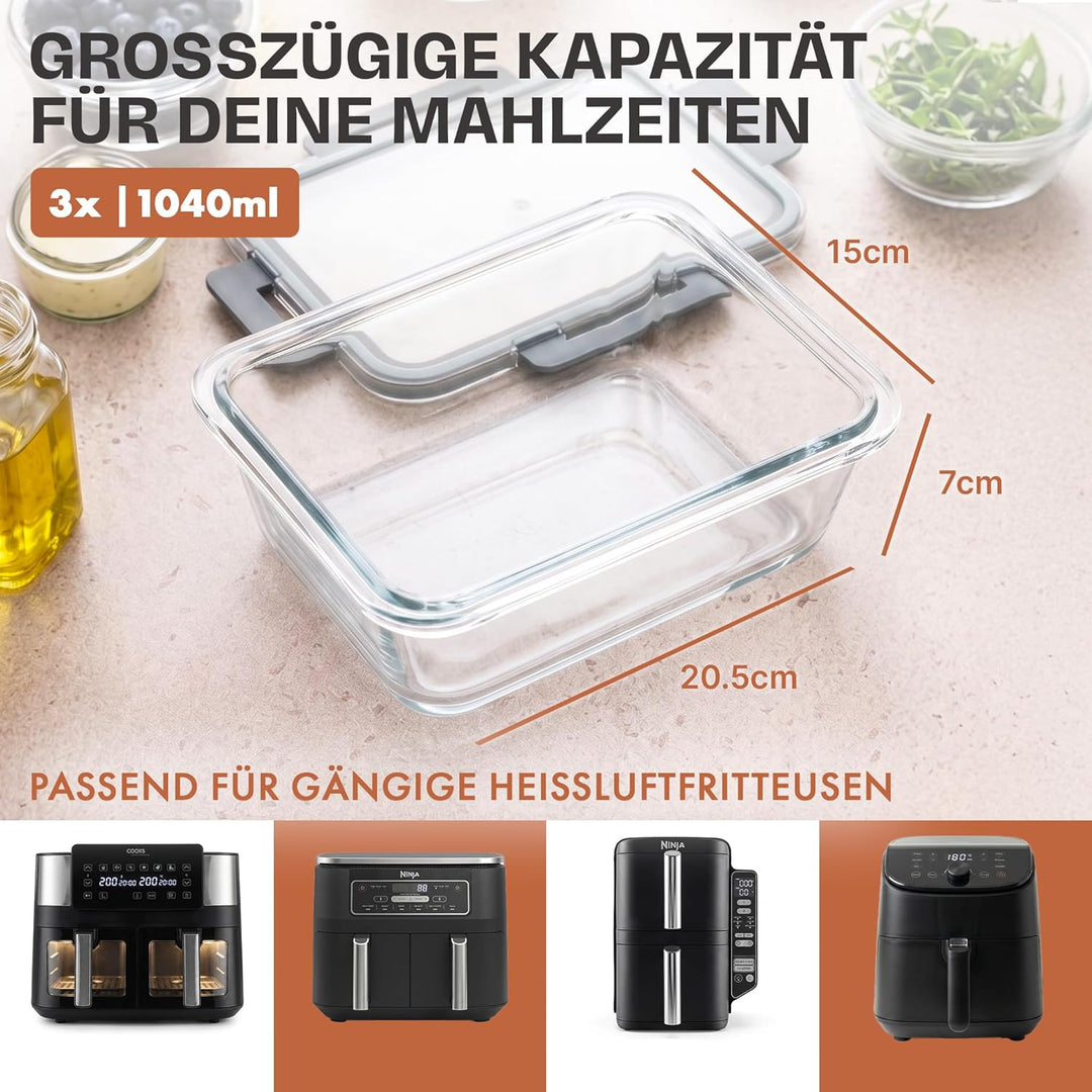 Lemontree Glasbehälter für Airfryer – Airfryer Zubehör BPA-frei, spülmaschinenfest &amp; hitzebeständig