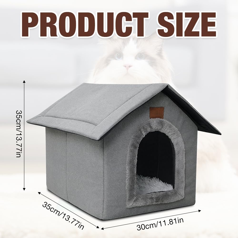 Katzenhaus Outdoor Winterfest, Katzenhöhle, Hundehöhle mit Abnehmbarem Plüschkissen, Wasserdicht Wet
