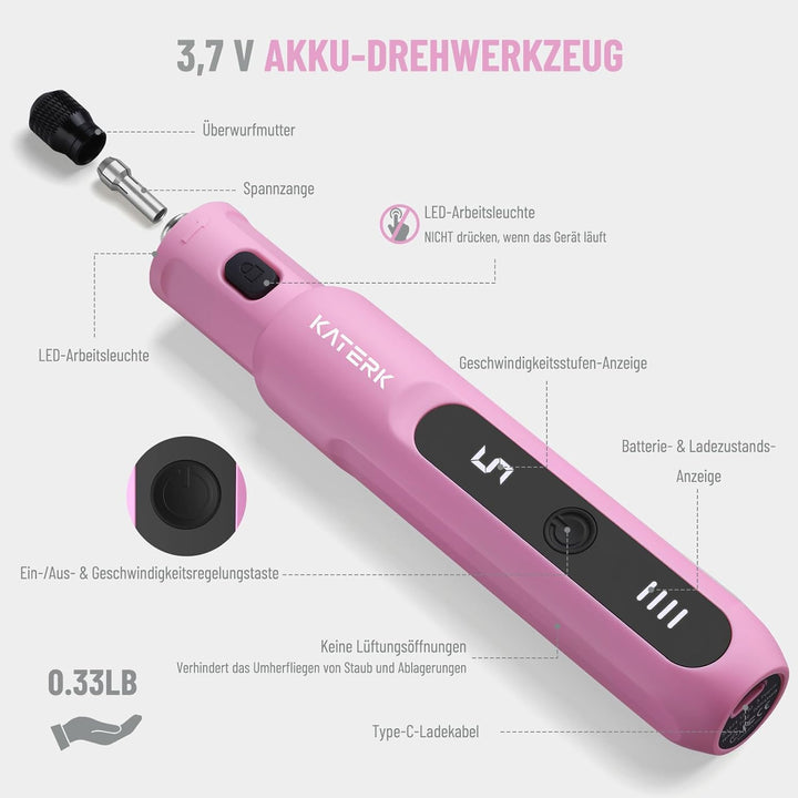 Katerk Mini Akku Multifunktionswerkzeug,5 Gang Rotationswerkzeug Set,5000-20000 U/min & 70 Zubehörte