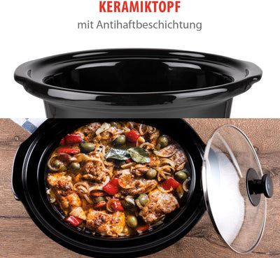 Alpina Slow Cooker - Schongarer - 3,5 Liter - Keramik-Innenbehälter - 3 Heizstufen -