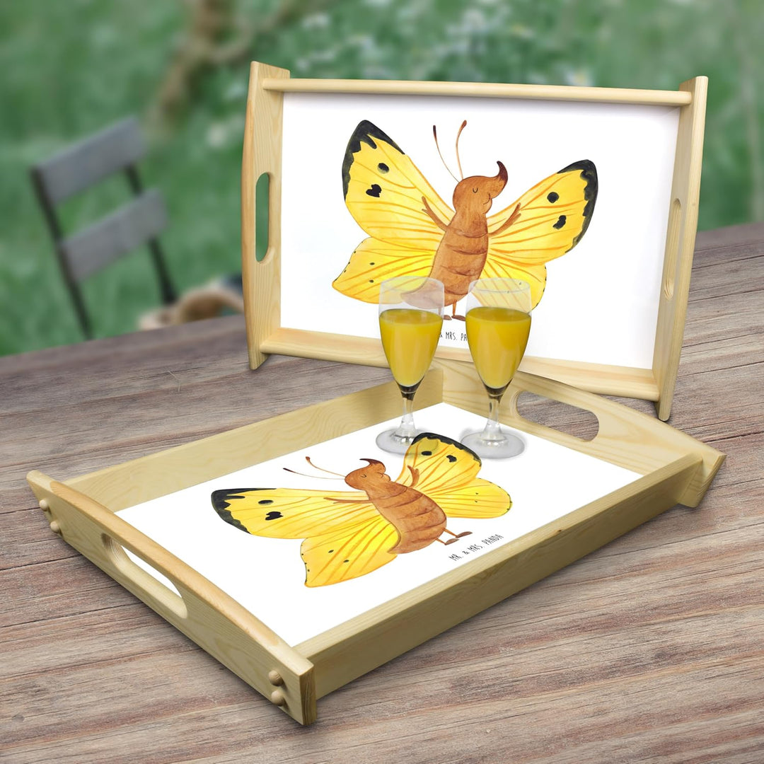 Mr. & Mrs. Panda Frühstückstablett Schmetterling Zitronenfalter - Geschenk, Gute Laune, Motivierend,