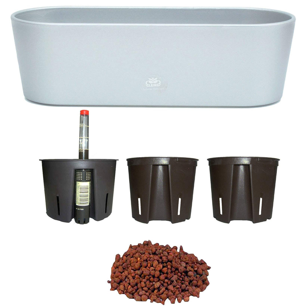 Set6 6 teilig Kunststoff Flori Pflanzschale Silber für Hydrokultur L 51.0 cm B 18.5 cm H 15.0 cm, L
