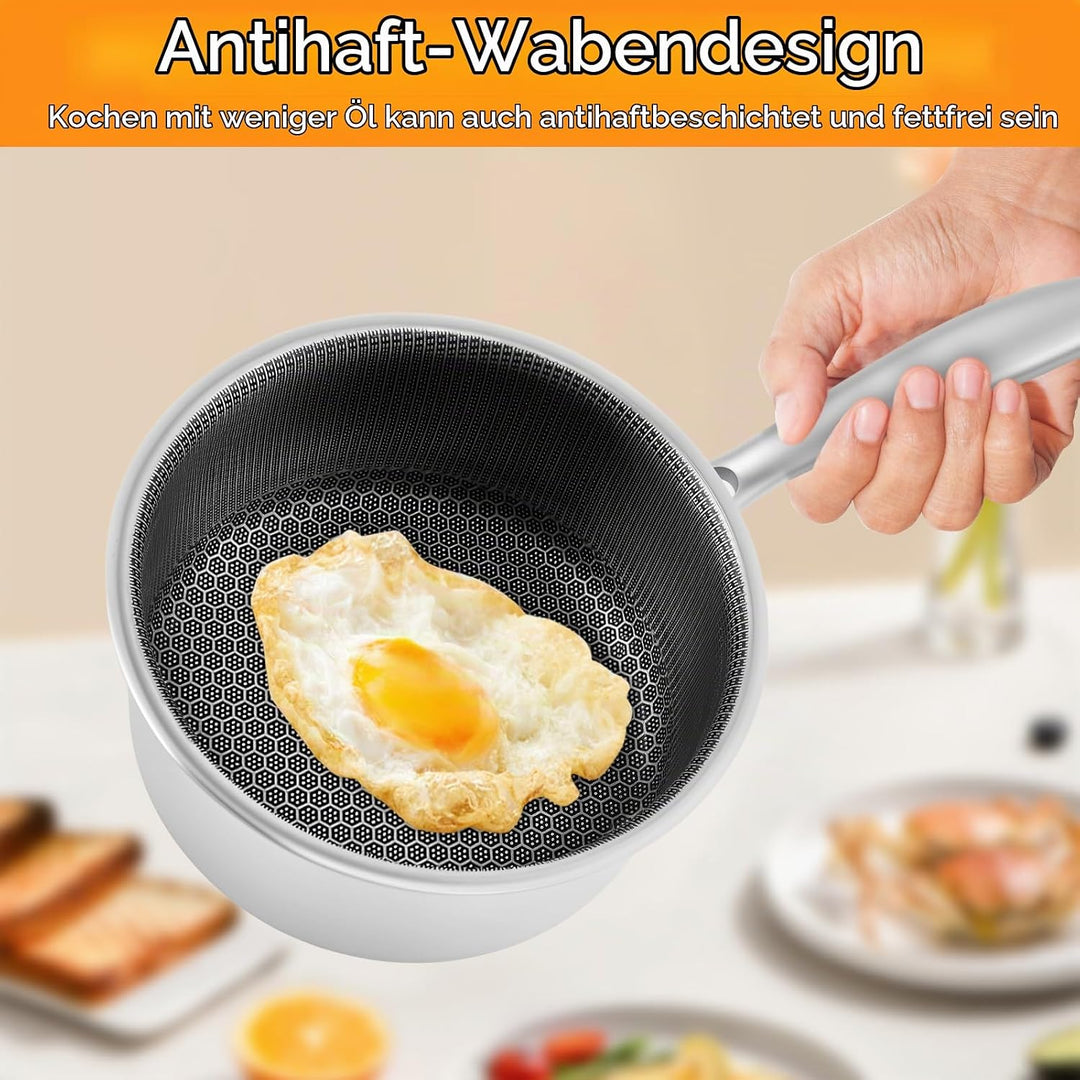 Stielkasserolle,Waben Antihaft Pfanne 18 cm Edelstahl mit Ergonomischem Griff,Antihaftbeschichtete K