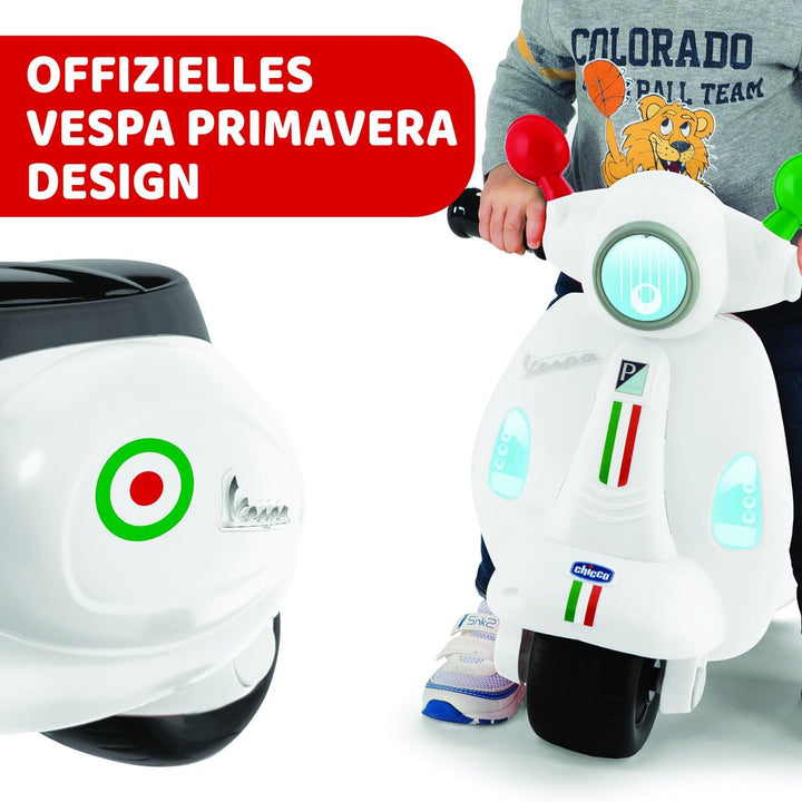 Chicco Motorrad Rutscher für Kinder Vespa Primavera, Kinderfahrzeug mit Elektronischem Bedienfeld, L