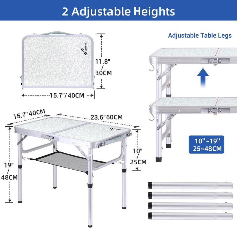 Klappbarer Campingtisch, Sportneer, höhenverstellbar, Kleiner Klapptisch, tragbare Campingtische (59