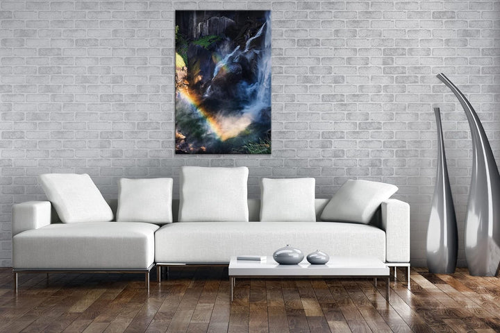 deyoli Regenbogen am Wasserfall Format: 120x80 als Leinwandbild, Motiv fertig gerahmt auf Echtholzra