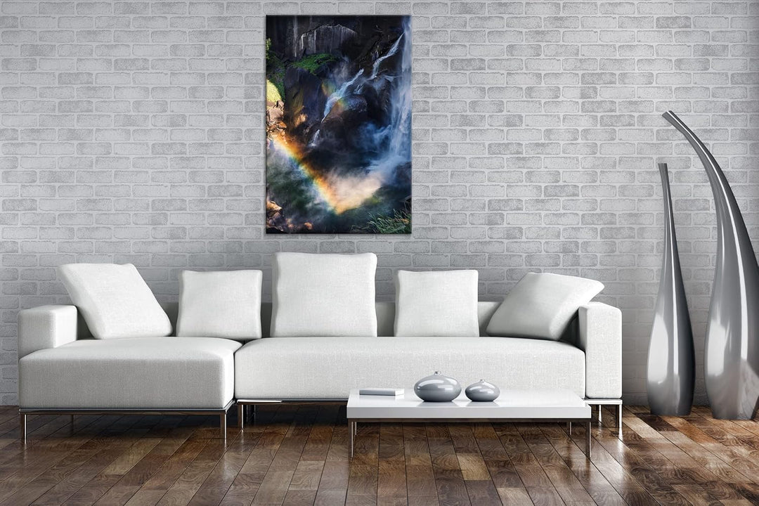 deyoli Regenbogen am Wasserfall Format: 120x80 als Leinwandbild, Motiv fertig gerahmt auf Echtholzra