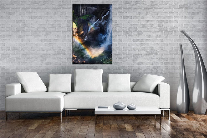 deyoli Regenbogen am Wasserfall Format: 120x80 als Leinwandbild, Motiv fertig gerahmt auf Echtholzra