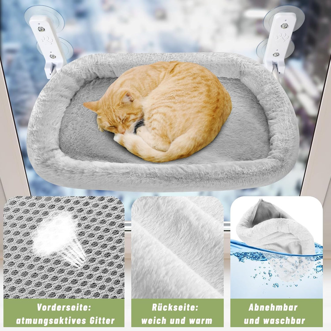 Casgee Fensterliege für Katzen 60×30cm, Katzen Hängematte mit Stabilen Saugnäpfen, Klappbare Katzenb