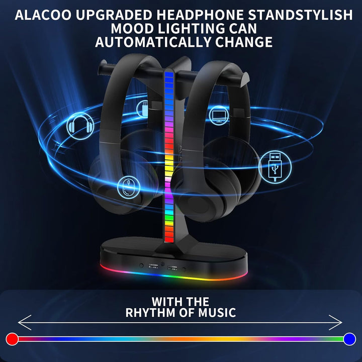 ALACOO Dual Headset Halterung mit LED-Beleuchtung, Headset Ständer RGB, Kopfhörer Ständer, Gaming Ko