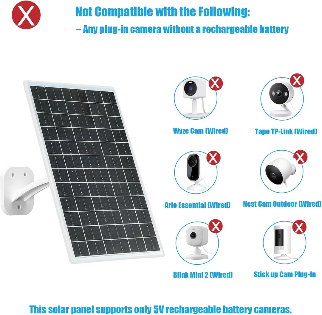 13W Solarpanel für Überwachungskameras mit USB-C, Micro-USB und DC 13 W, Weiss, 13 W, Weiss