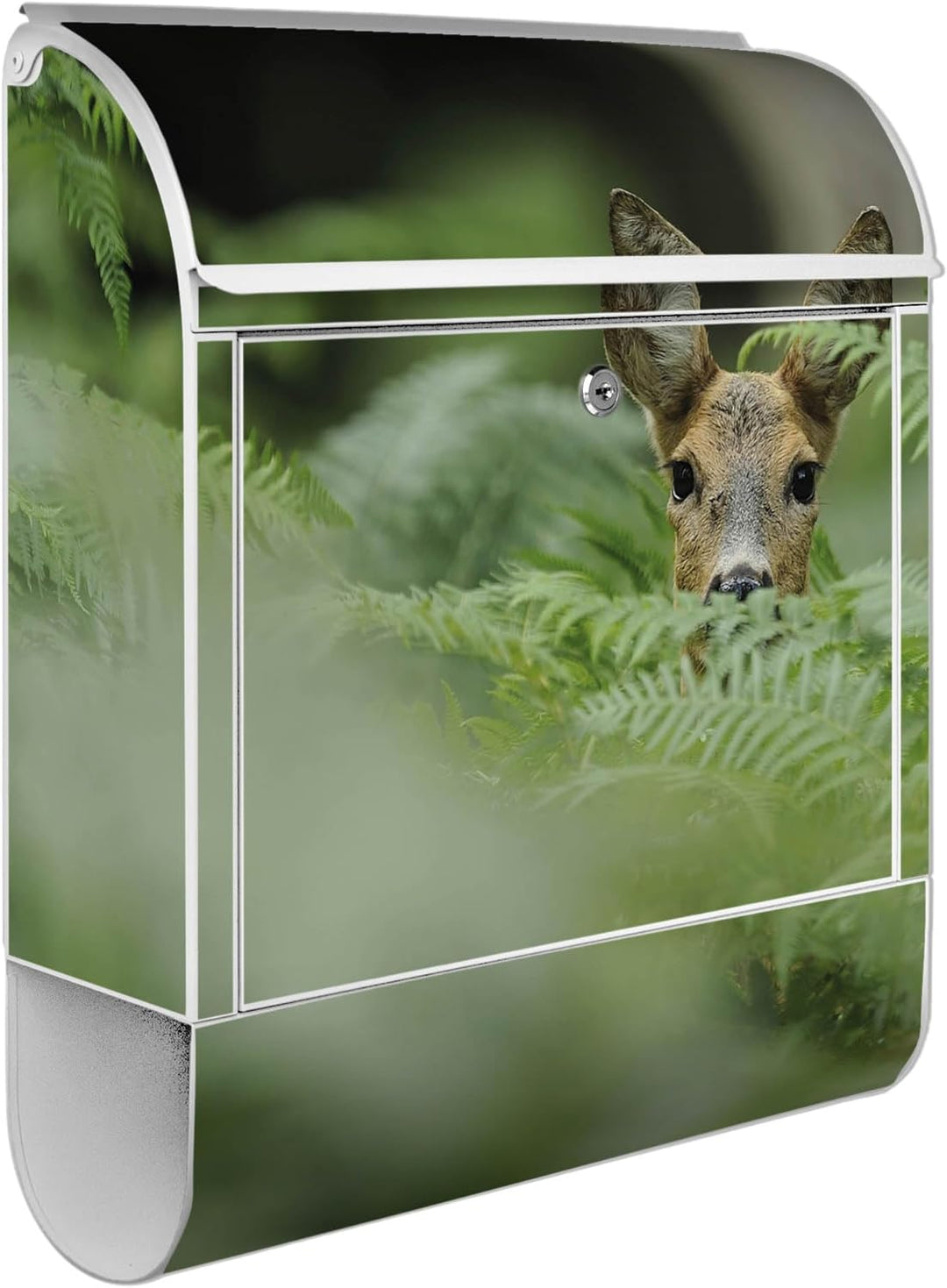 banjado® Design Briefkasten mit Motiv REH 39x47x14cm &amp; 2 Schlüssel - Briefkasten Stahl weiss mit Zei