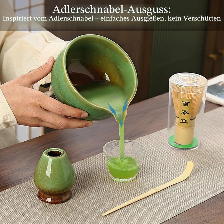Matcha Set 2-teilig, Matcha Tee Set Blau mit Chawan Matcha-Schale (510 ml) &amp; Keramik-Besenhalter, Mi