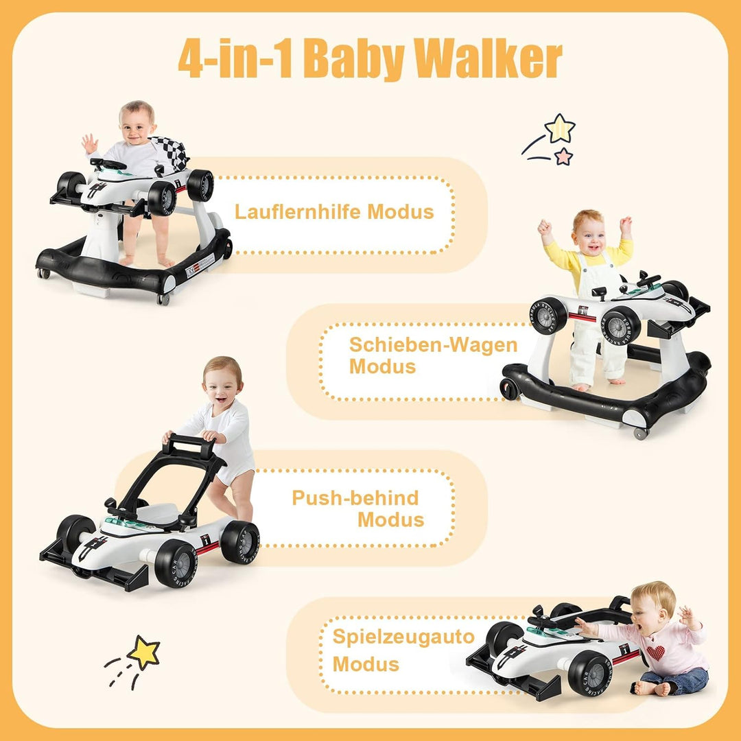 DREAMADE Lauflernhilfe, 4 in 1 Autoförmiger Lauflernwagen mit einstellbarer Geschwindigkeit, Musik &