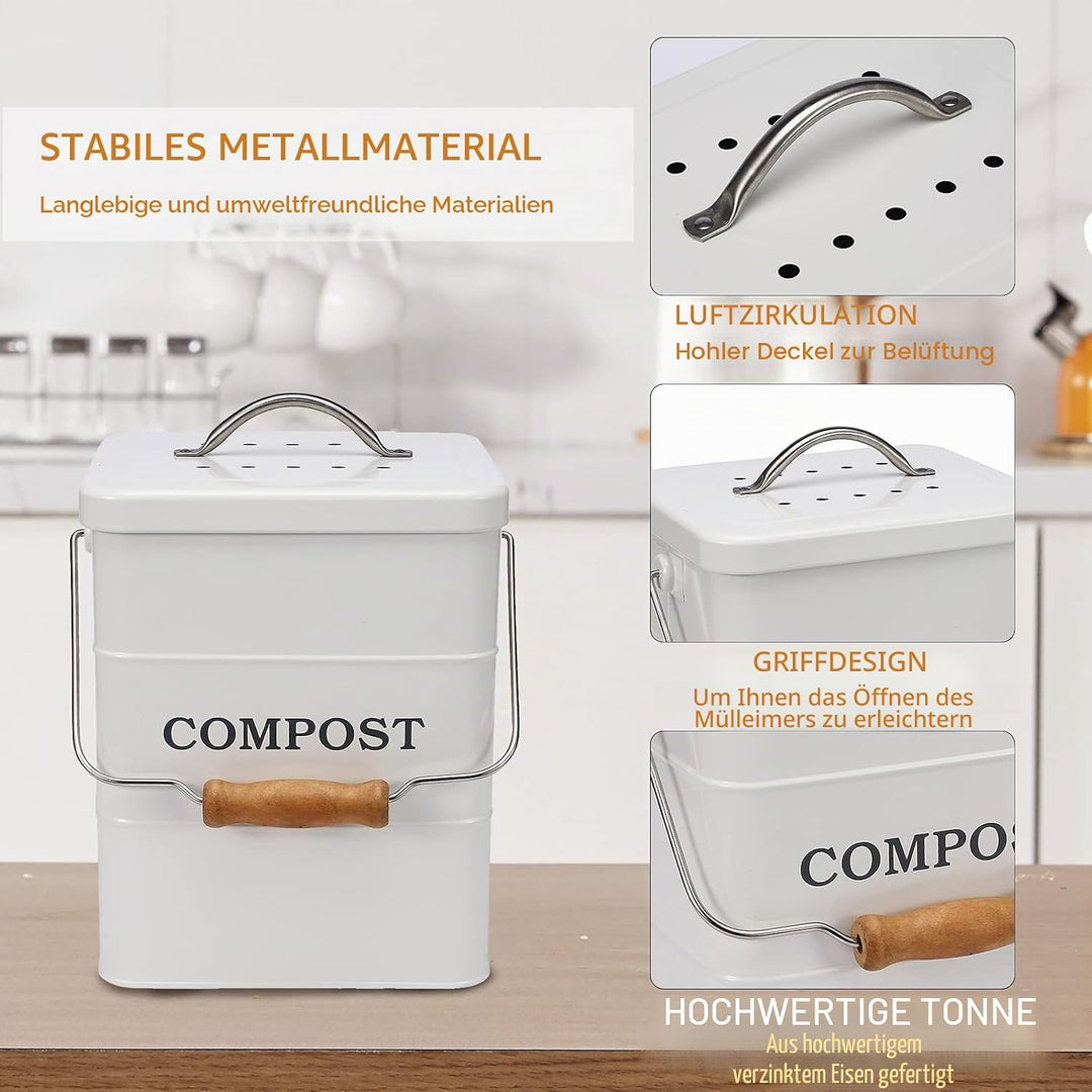 ayacatz Metall komposteimer mit Deckel Küche biomülleimer Arbeitsplatte und Unterschrank Mini kompos