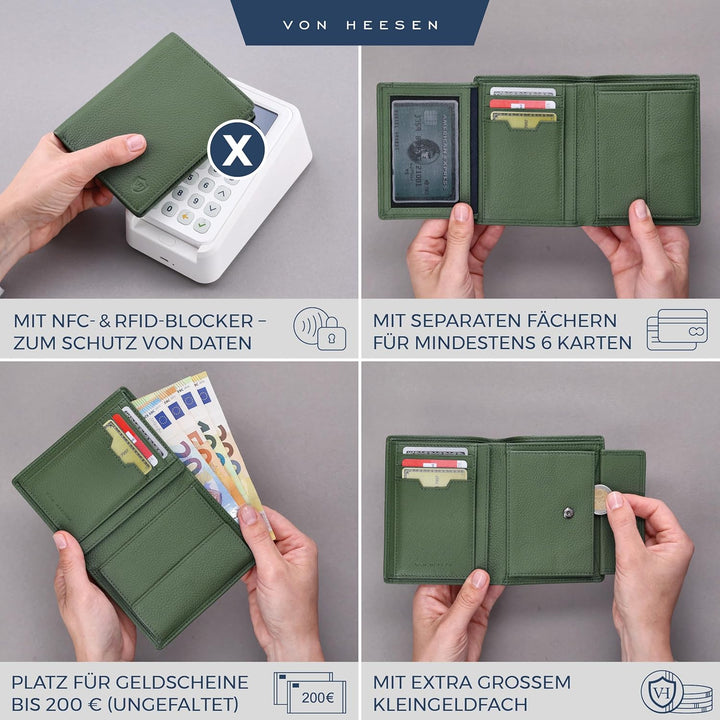 VON HEESEN Leder Geldbörse RFID Schutz I Echtleder Geldbeutel für Damen &amp; Herren I Portemonnaie Brie