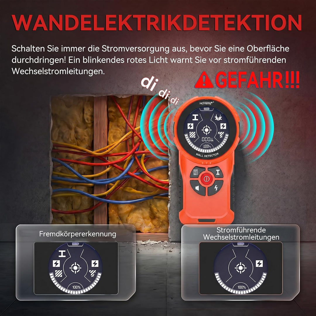 NOYAFA Leitungssuchgerät Ortungsgerät Leitungsfinder, Wiederaufladbar, HD-LCD-Display, für Metall, H