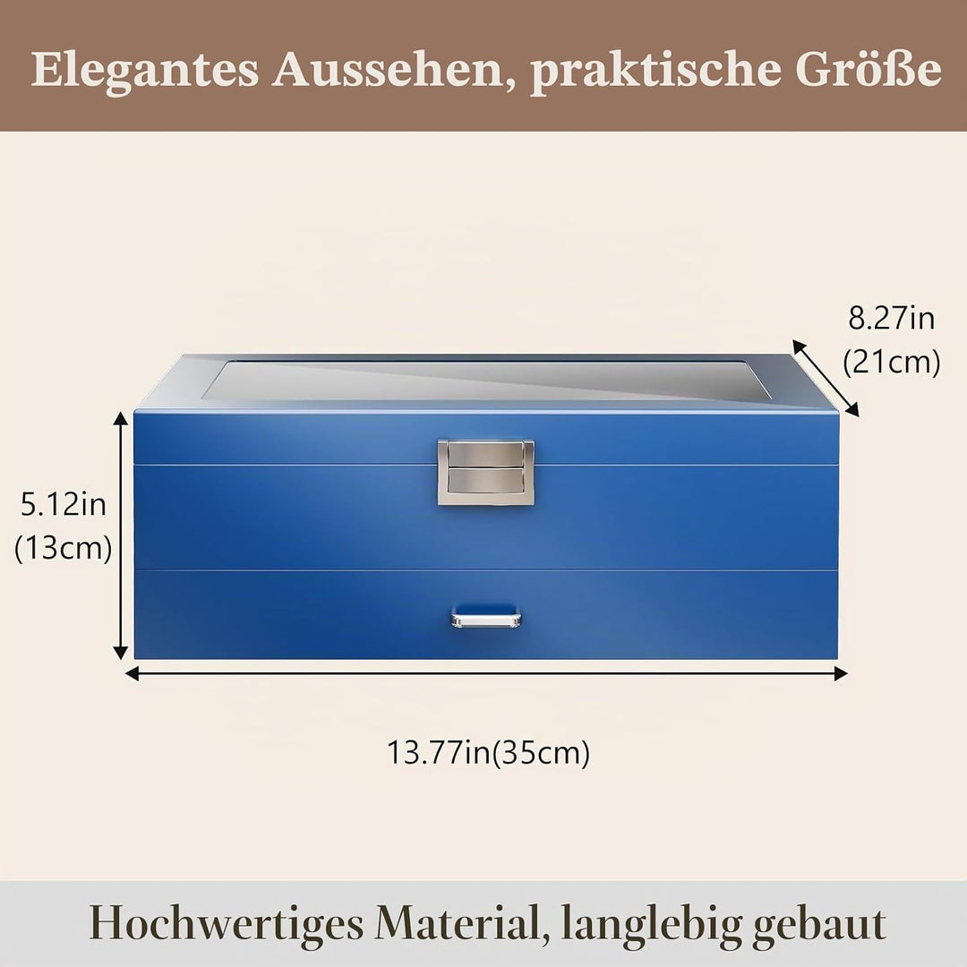 ProCase Uhrenbox aus Holz mit 6 Fächern, Uhren und Sonnenbrillen Aufbewahrung mit 2 Ebenen, Schmuckk
