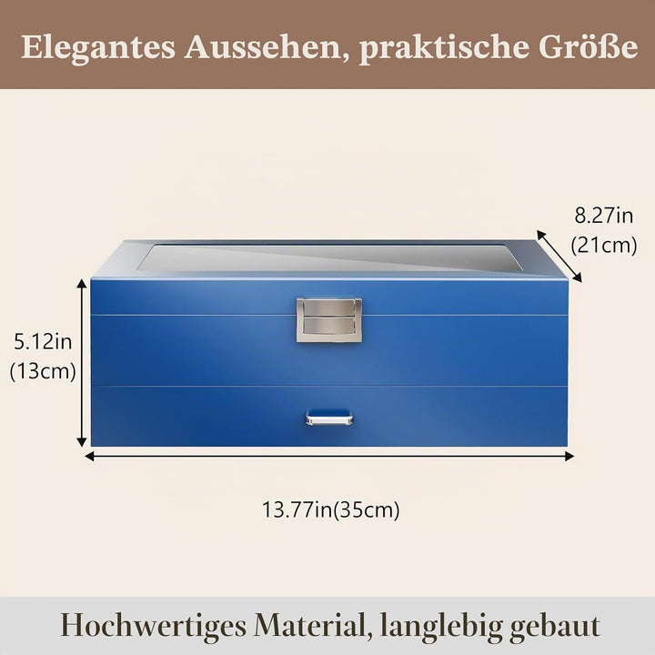 ProCase Uhrenbox aus Holz mit 6 Fächern, Uhren und Sonnenbrillen Aufbewahrung mit 2 Ebenen, Schmuckk