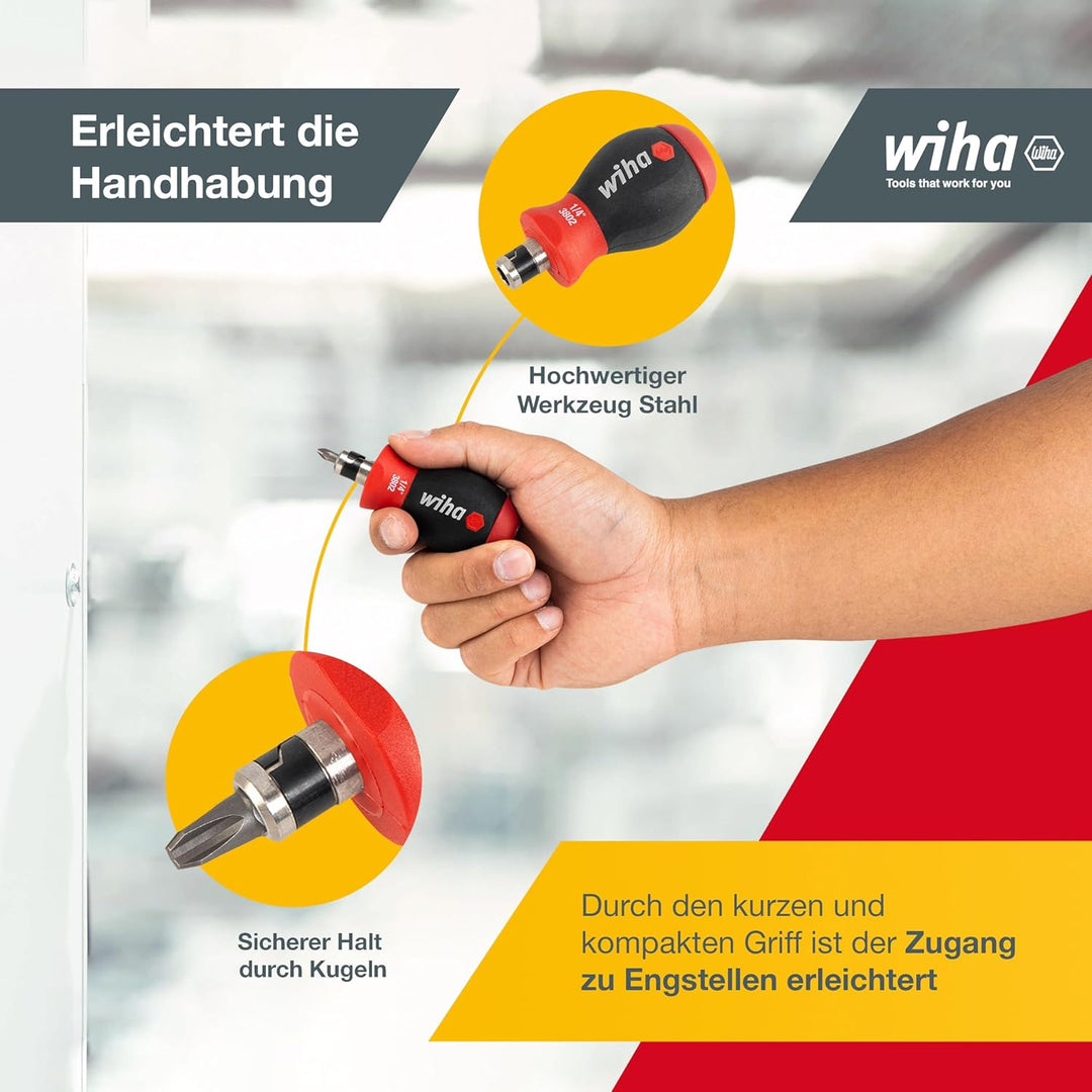 Wiha Schraubendreher mit Bit Magazin Stubby I mit 7 Doppelbits I 14 Werkzeuge in einem I Schlitz, Ph
