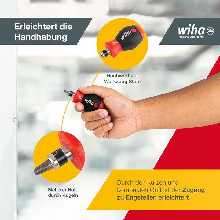 Wiha Schraubendreher mit Bit Magazin Stubby I mit 7 Doppelbits I 14 Werkzeuge in einem I Schlitz, Ph