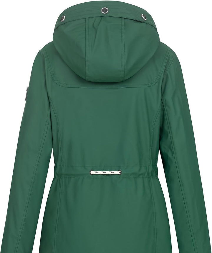 NEW VIEW Damen Regenjacke wasserabweisender Parka Annika Long mit Kapuze S Grün (Bistro Green - Tedd