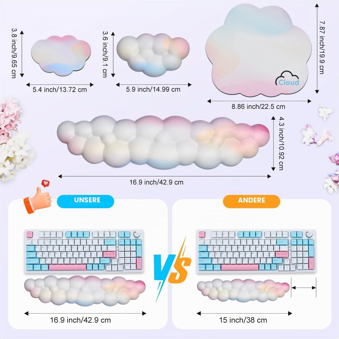JIKIOU Cloud Handgelenkauflage Tastatur aus Leder mit rutschfester PU-Basis, bequemer Memory-Schaum