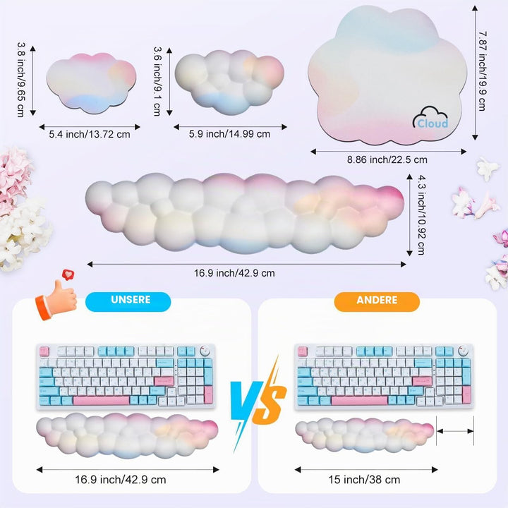 JIKIOU Cloud Handgelenkauflage Tastatur aus Leder mit rutschfester PU-Basis, bequemer Memory-Schaum