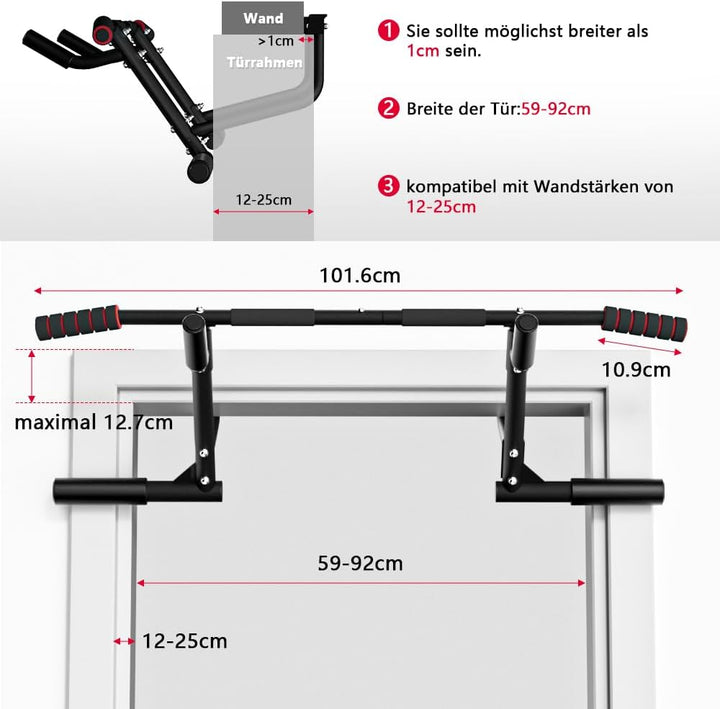 ONETWOFIT Klimmzugstange Türrahmen, Pull Up Bar for Doorway, mit Rutschfesten Griffen Trainingsgerät
